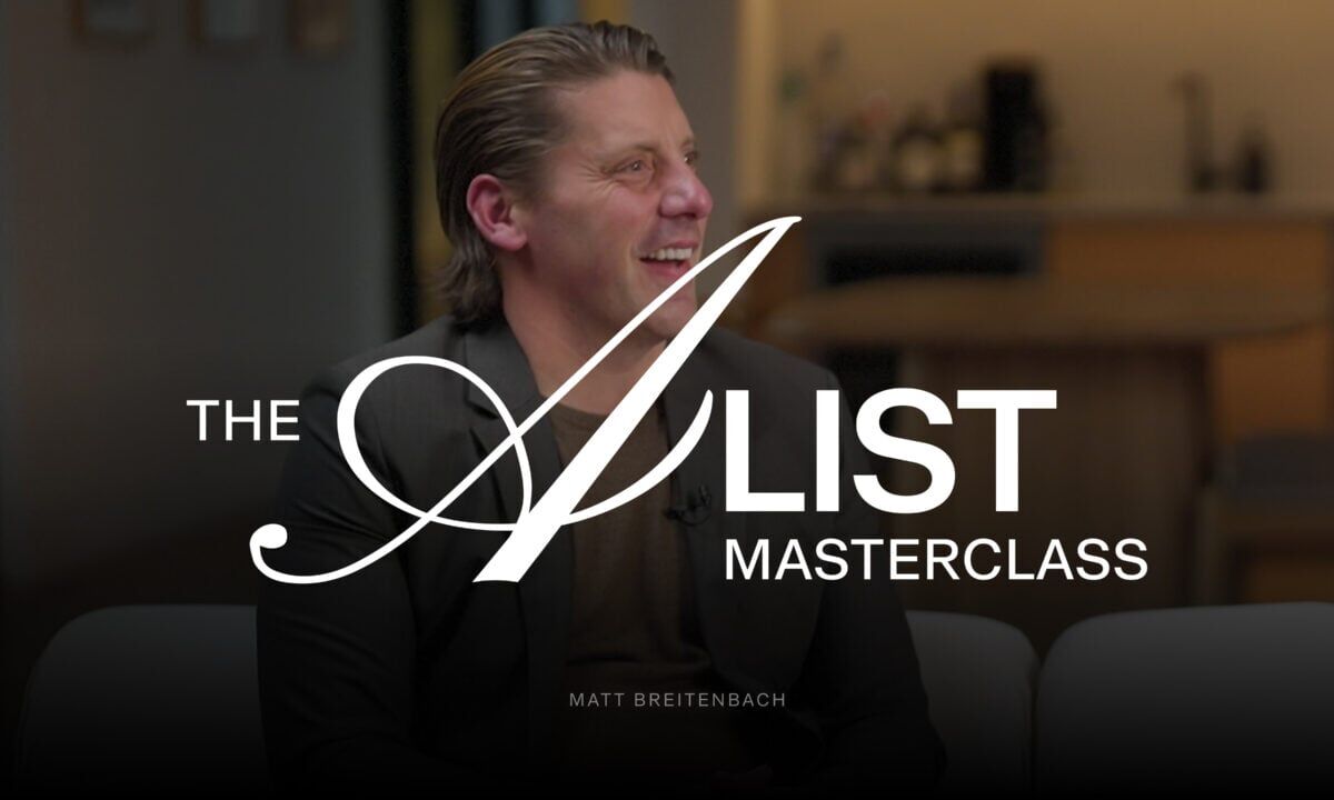 Real estate broker Matt Breitenbach behind the words "The A-List masterclass"